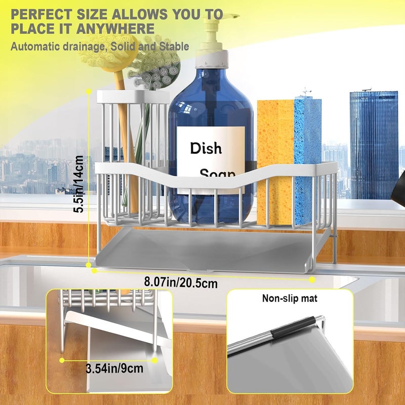 Fssvcd Maifan Sink Caddy Sponge Holder for Kitchen with Brush Holder and Stainless Steel Self Drain Tray, Rustproof Kitchen Sink Organizer for Sponge, Soap Dispenser Storage Accessories (Lacquer Silver) | Sponge Holder, Brush Holder, Self Drain Tray, Rustproof, Sponge, Soap Dispenser - Image 5